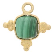Breloque carrée 13 mm en pierre gemme - Doré à l'or fin - Malachite x1|raw }}