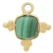 Breloque carrée 13 mm en pierre gemme - Doré à l'or fin - Malachite x1