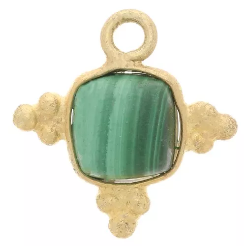 Breloque carrée 13 mm en pierre gemme - Doré à l'or fin - Malachite x1