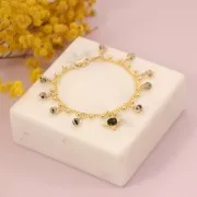 Breloque carrée 13 mm en pierre gemme - Doré à l'or fin - Malachite x1