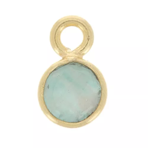 Breloque ronde facettée 5 mm en pierre gemme - Doré à l'or fin - Amazonite x1