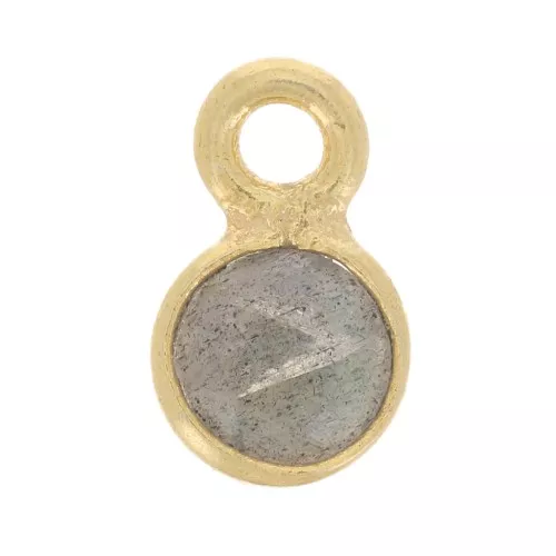 Breloque ronde facettée 5 mm en pierre gemme - Doré à l'or fin - Labradorite x1