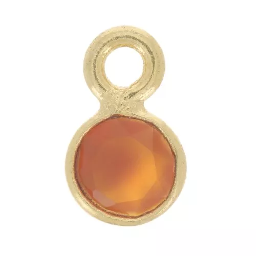 Breloque ronde facettée 5 mm - Doré à l'or fin - gemme teintée imit. Cornaline