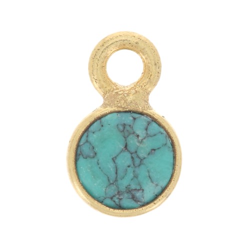 Breloque ronde facettée 5 mm imitation pierre gemme - Doré à l'or fin - Turquoise