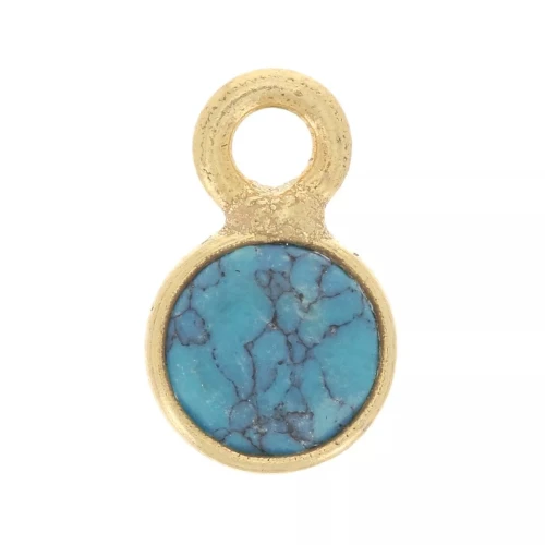 Breloque ronde facettée 5 mm imitation pierre gemme - Doré à l'or fin - Turquoise