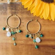 Breloque ronde 5 mm en pierre gemme - Doré à l'or fin - Malachite x1