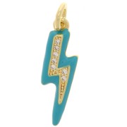Pendentif éclair en résine époxy et oxydes de Zirconium 19x6 mm - Doré - Turquoise x1