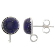 Clous d'oreilles cabochon à fond plat 8 mm - anneau ouvert - Argenté x2