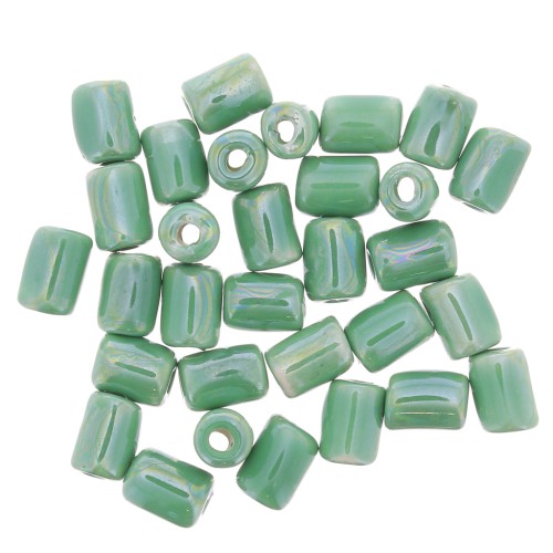 Perles tubes style Heishi en céramique 7x5 mm - Vert irisé x5