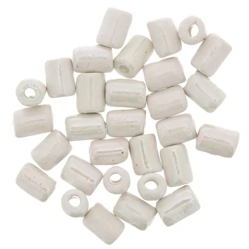 Perles tubes style Heishi en céramique 7x5 mm - Blanc irisé x5