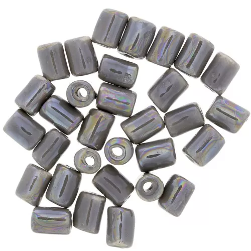 Perles tubes style Heishi en céramique 7x5 mm - Gris nacré x5