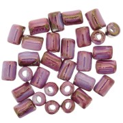 Perles tubes style Heishi céramique 7x5 mm - Fuchsia marbré irisé x5