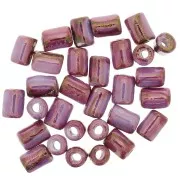 Perles tubes style Heishi céramique 7x5 mm - Fuchsia marbré irisé x5
