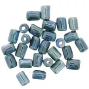 Perles tubes style Heishi en céramique 7x5 mm - Bleu marbré irisé x5