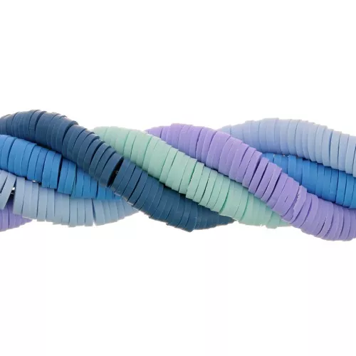 Assortiment de 5 fils de perles Heishi en pâte polymère 6x1 mm - Camaieu Bleu