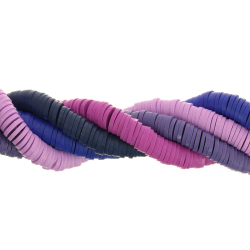 Assortiment de 5 fils de perles Heishi en pâte polymère 6x1 mm - Camaieu Violet