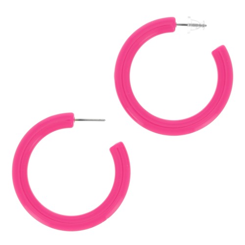 Créoles épaisses fil rond en résine opaque 41 mm - Rose fuchsia x2