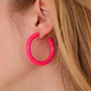 Créoles épaisses fil rond en résine opaque 41 mm - Rose fuchsia x2