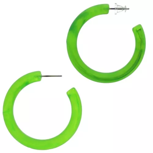Créoles épaisses fil rond en résine 41 mm - Vert marbré x2