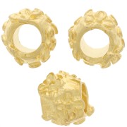 Perle ronde 10 mm - motif fleurs - gros trou - Doré à l'or fin x1|raw }}