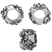 Perle ronde 10 mm - motif fleurs - gros trou - Argenté vieilli x1|raw }}