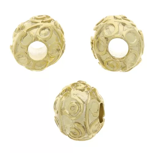 Perles rondes aplaties 8x6.5 mm - motifs arabesques - Doré à l'or fin x5