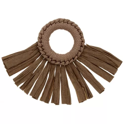 Pendentif éventail avec pompons en raphia 45.5x66 mm - Marron x1