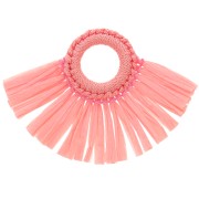 Pendentif éventail avec pompons en raphia 45.5x66 mm - Rose clair x1|raw }}