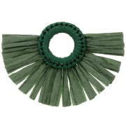 Pendentif éventail avec pompons en raphia 45.5x66 mm - Vert foncé x1
