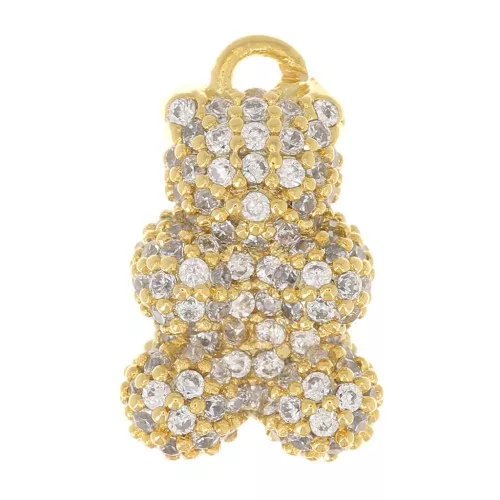 Breloque ourson 14x9 mm avec oxydes de Zirconium - Crystal - Doré x1