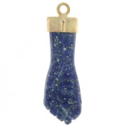 Pendentif poing fermé 38x12 mm en pierre gemme - Doré à l'or fin - Lapis lazuli|raw }}
