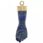 Pendentif poing fermé 38x12 mm en pierre gemme - Doré à l'or fin - Lapis lazuli