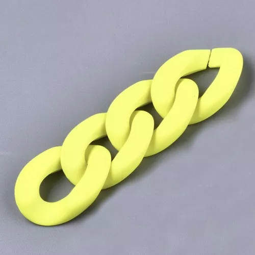 Maillon ovale torsadé en acrylique 30x21 mm - Opaque Jaune fluo Mat x1