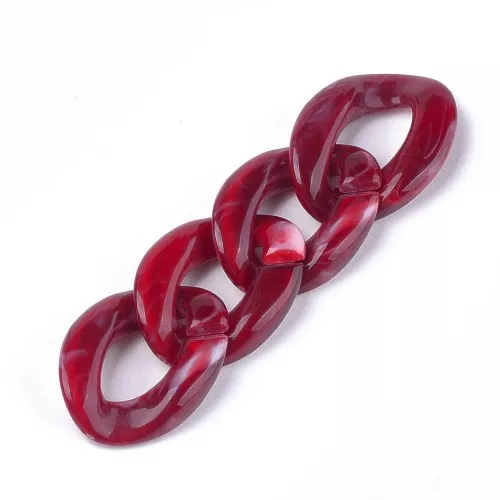 Maillon ovale torsadé en acrylique 29x21 mm - Marbré Rouge foncé - Blanc x1