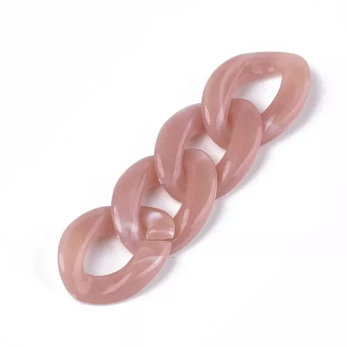 Maillon ovale torsadé en acrylique 29x21 mm - Marbré Vieux rose - Blanc x1