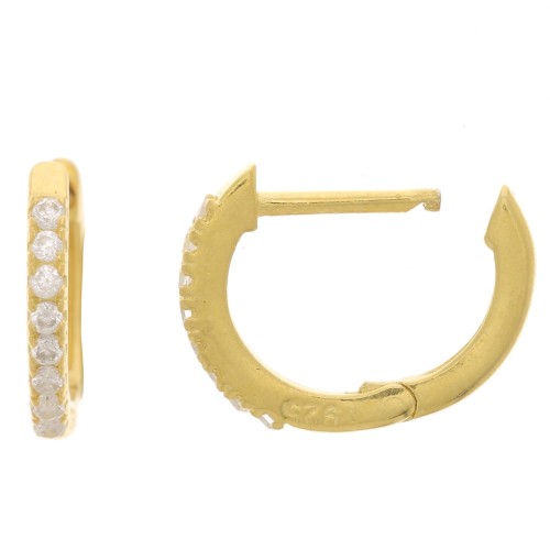 Créoles 11 mm avec oxydes de Zirconium - Argent 925 Doré à l'or fin - Crystal x2