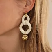 Pendentif rond martelé 15.5 mm - motif lune & soleil - Acier inox 304L Doré x1