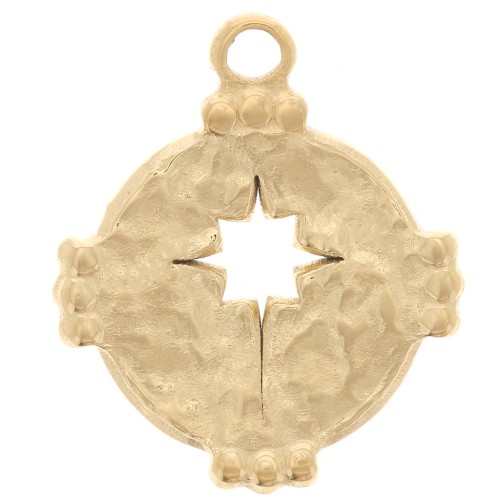 Pendentif rond martelé 15 mm étoile du nord évidée - Acier inoxydable 316L Doré x1
