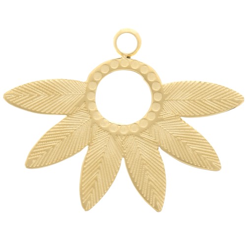 Pendentif ethnique feuille - 15x20 mm - Acier inoxydable 316L Doré x1