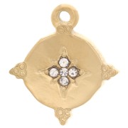 Pendentif rond 18mm motif étoile du nord avec oxydes de Zirconium  - Acier inoxydable 316L Doré|raw }}