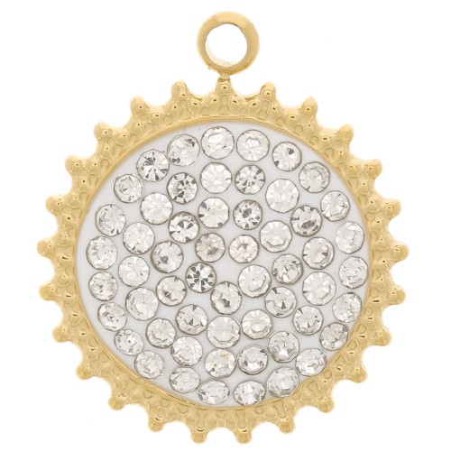 Pendentif soleil 14 mm avec résine et oxydes de Zirconium - Acier inoxydable 316L Doré - Blanc