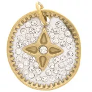 Pendentif ovale 16.5x15 mm avec résine et oxydes de Zirconium - Acier inoxydable 316L Doré x1