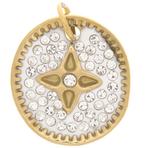 Pendentif ovale 16.5x15 mm avec résine et oxydes de Zirconium - Acier inoxydable 316L Doré x1