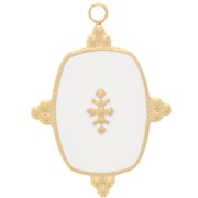 Pendentif rectangle 23x17 mm avec résine - Acier inoxydable 316L Doré - Blanc|raw }}