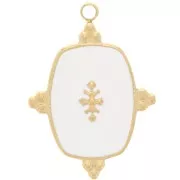 Pendentif rectangle 23x17 mm avec résine - Acier inoxydable 316L Doré - Blanc