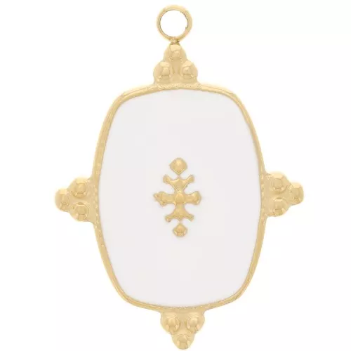 Pendentif rectangle 23x17 mm avec résine - Acier inoxydable 316L Doré - Blanc