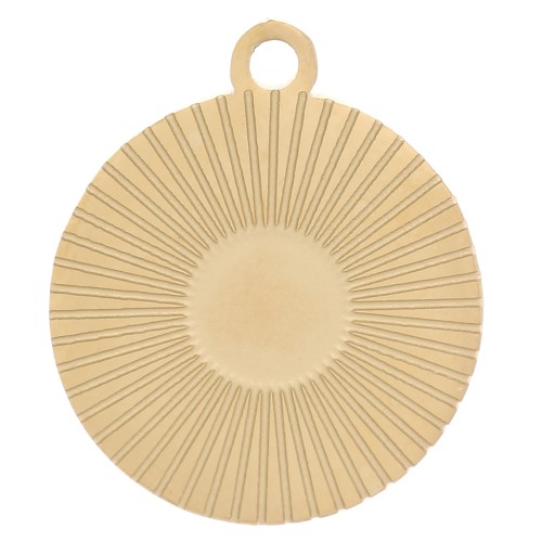 Breloque ronde striée 12 mm pour cabochon 4 mm - Acier inoxydable 316L Doré x1