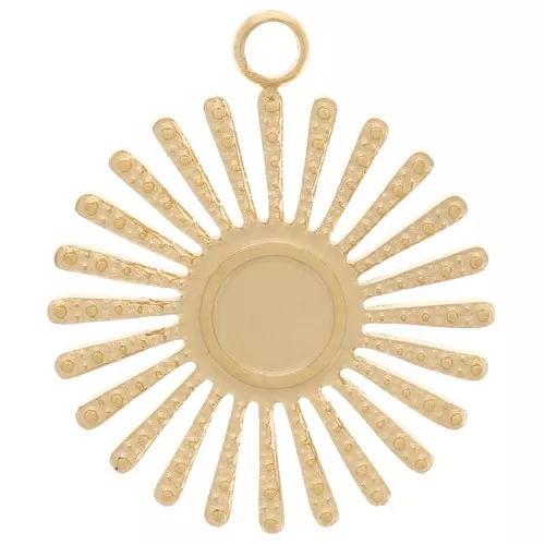 Breloque soleil texturé 14 mm pour cabochon 4 mm - Acier inoxydable 316L Doré x1