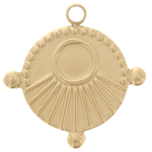 Breloque ronde travaillée 16 mm pour cabochon 4 mm - Acier inoxydable 316L Doré x1