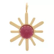 Breloque soleil 15x10 mm & pierre gemme - Acier inox 304 Doré - Agate rouge